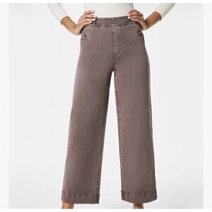 EUC SPANX Stretch Twill Cropped Pant Petite Sz M Smoke Brown Straight Crop Pants